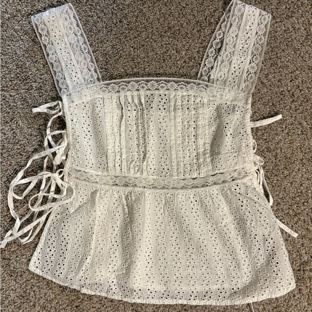 Anthropologie White Lace Sleeveless Top